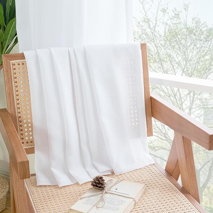 YoungsTex White Linen Semi Sheer Curtains 63 Inch Length for Short Window, Light Filtering Rod Pocket Drapes for Living Room Bedroom Office Rustic Country, 42 X 63 Inch, 2 Panels