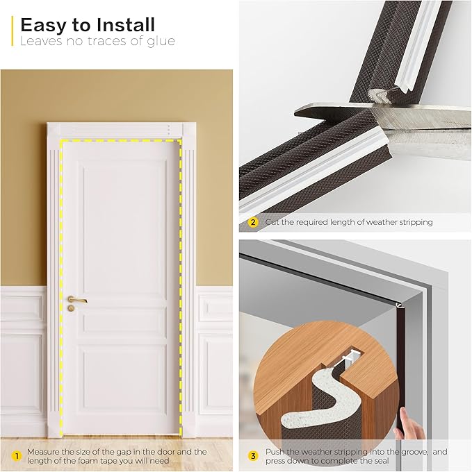 Weather Stripping Door Seal Strip Soundproof Q Foam Weather Stripping for Door Frame, Exterior Door Weather Stripping for Large Gap, Easy to Install（Brown, 30FT