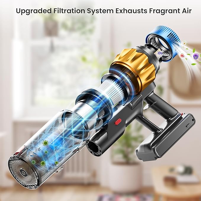 Cordless Vacuum Cleaner, 580W 48KPA 70 Mins Vacuum Cleaners for Home, Self-Standing Cordless Vacuum with Charging Dock Station, LED Display, Upgraded Anti-Tangle Stick Vacuum for Pet Hair/Carpet/Floor