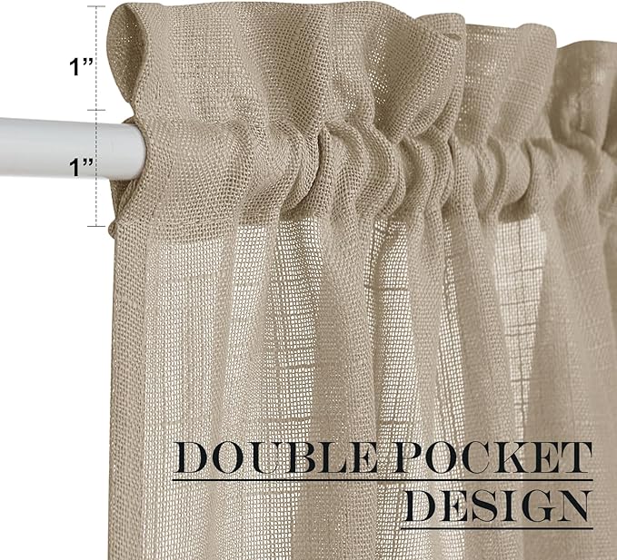NICETOWN Sheer Door Panel Curtain - Semi Voile Linen Weave French Door Decor Privacy Protection Window Curtain for Sliding/Patio (W52 x L72, 1 Tie Backs + 1 Panel, Taupe)