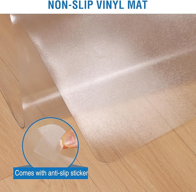 Clear Chair Mat, 60" x 50" Office Chair Mat for Hard Floors, Desk Floor Mat for Gaming, Vinyl Floor Mat for Home Office Kichen Living Room, Clear