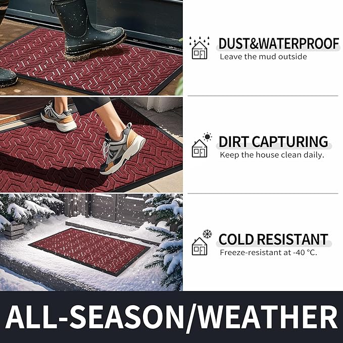 Yimobra Large Door Mat Outside Entrance 47x32, Waterproof Heavy Duty Outdoor Mats for Front Door, Non Slip Rubber Entry Mat for Garage Patio, Easy Clean, Black Red