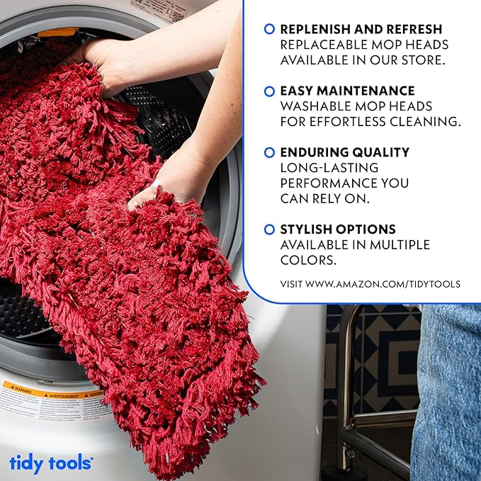 24 Inch Red Commercial Dust Mop & Floor Sweeper – Wood Handle Floor Mop for Tile, Hardwood & Concrete