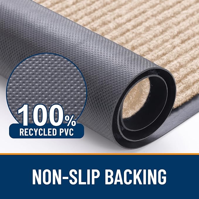 OLANLY Front Door Mat Indoor Outdoor Entrance, Waterproof Heavy Duty Doormat, Fade Resistant, Low Profile, Easy Clean Patio Porch Welcome Floor Mats for Entry, 59x35, Beige