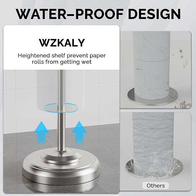Toilet Paper Holder Stand with Storage – 4 Extra Rolls –Brushed Nickel Toilet Paper Holder for Bathroom – Sturdy Base, Classic Retro Style, Space-Saving Bathroom Storage Organizer, Sliver