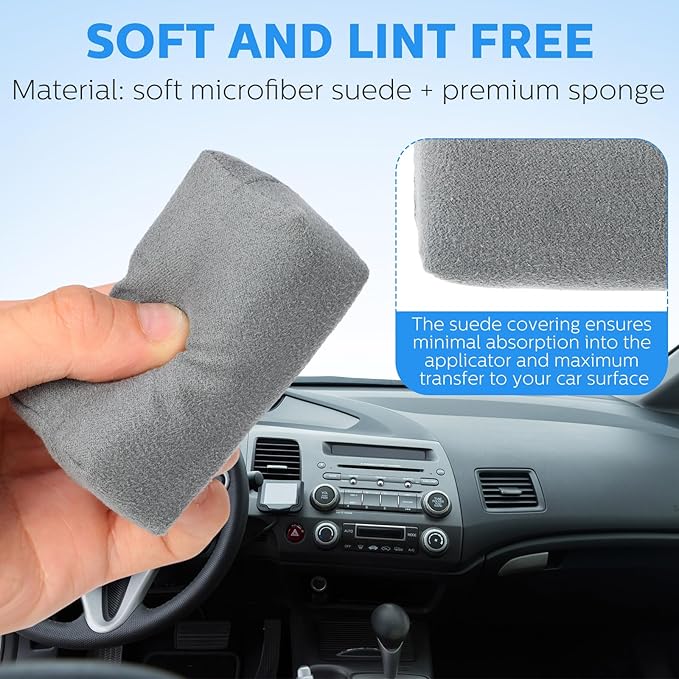 Riakrum 18 Pack Microfiber Applicator Pads Suede Car Detailing Sponge Ceramic Coating Applicator Pads Coating Sponge for Cars Graphene Metal Plastic Trim Ceramic Spray Applying Wax