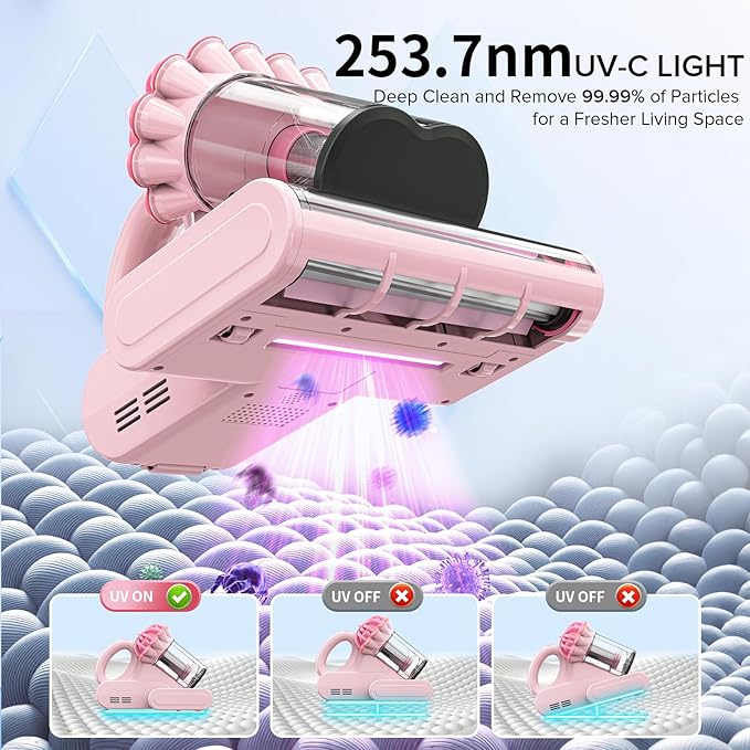 Belife M8 Mattress Vacuum Cleaner, 18Kpa Bed Vacuum Cleaner with UV & Hot Air & High Heating, 550W Powerful Suction Double-Cup Handheld Vacuum Sofa Couch Cleaner for Dust Pillow Crib Pet Hair, Corded