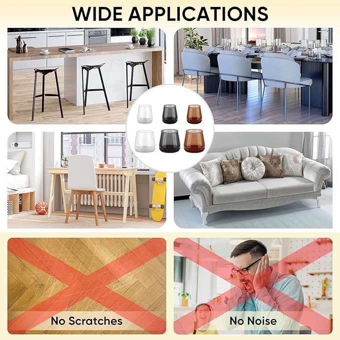 BALEINE 32 Pack Silicone Chair Leg Floor Protectors, Stool Leg Protectors Cap, Non-Slip Chair Leg Caps for Hardwood Floors (Black & Small, 32 Pack, XL)