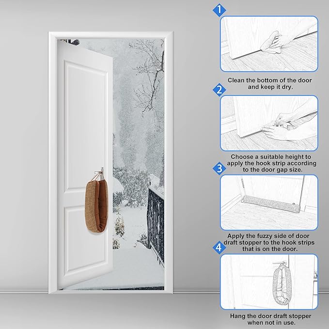 NABOWAN 30" Weighted Under Door Draft Stopper -Triangular Door Draft Blocker with Hook Loops for Easy Install, Save Energy, Home Room Essentials
