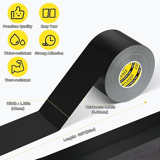 Cloth Duct Window Seal Strip Tape for Winter, 1.89in x 66FT, Weather Stripping Sealing Insulation Tape for Windows and Door, Easy Tear Sealer Draft Blocker Black