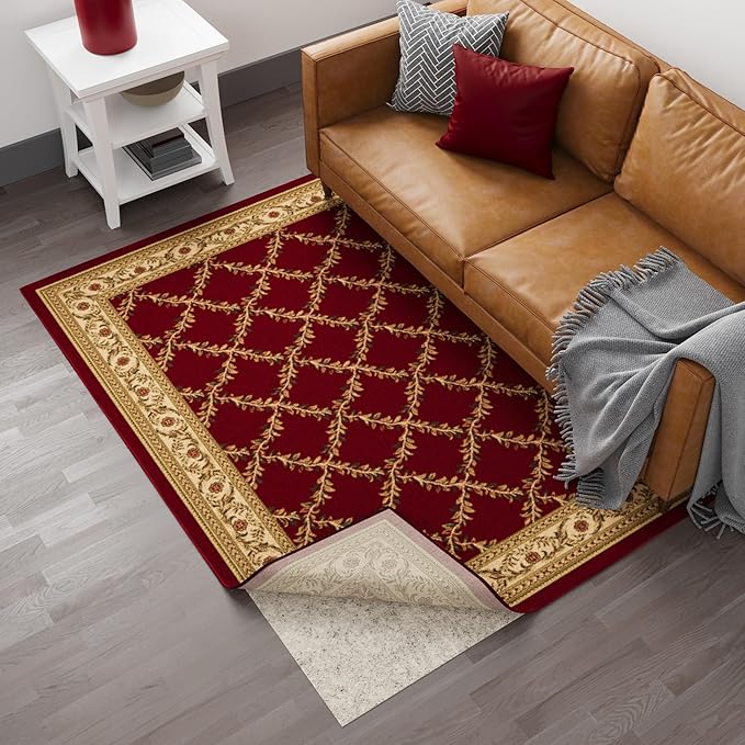 Ottomanson 7'8" x 12' Non-Slip Rug Pad Gripper 1/12 Inch Ultra Thin Dual Surface Felt + Rubber Gripper - Safe for All Floors, Cream