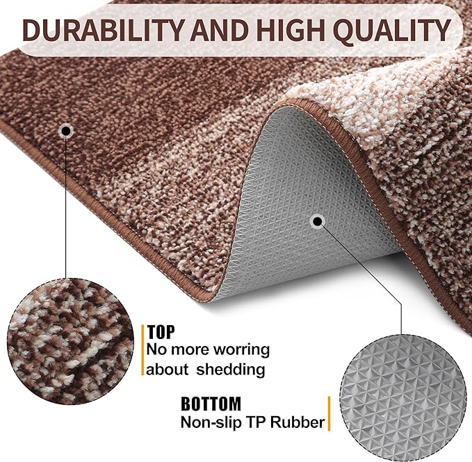 Kitinjoy Indoor Outdoor Door Mat, 40x32 Non-Slip Absorbent Dirt Trapper, Low-Profile Washable Inside Entrance Front Floor Mat, Sturdy Soft Entry Doormats for Entryway, Brown