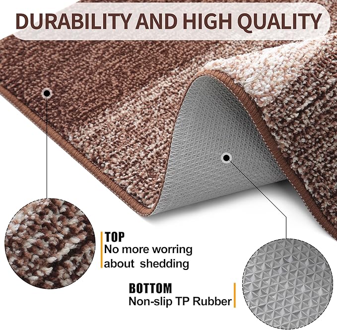Kitinjoy Indoor Outdoor Door Mat, 59x20 Non-Slip Absorbent Dirt Trapper, Low-Profile Washable Inside Entrance Front Floor Mat, Sturdy Soft Entry Doormats for Entryway, Brown