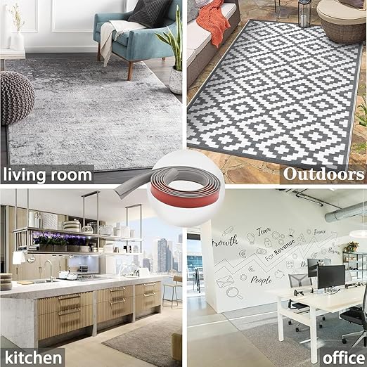Self Adhesive Carpet Transition Strip with Edge Trim, Designed for Seamless Transitions from Carpet to Tile or Vinyl Floors, Perfect for Doorways.(Black,10ft)
