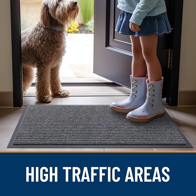 OLANLY Front Door Mat Indoor Outdoor Entrance, Waterproof Heavy Duty Doormat, Fade Resistant, Low Profile, Easy Clean Patio Porch Welcome Floor Mats for Entry, 47x32, Grey
