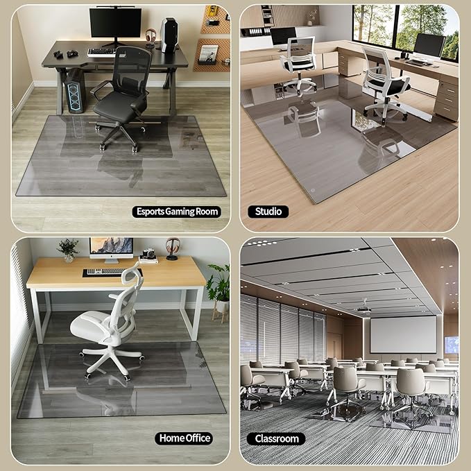 Koonmi Tempered Glass Chair Mat for Hardwood Floors & Carpets, 46" x 46“ Grey Heavy Duty Office Floor Protector with Noise-Free Gliding Shatterproof for Home Office Desk