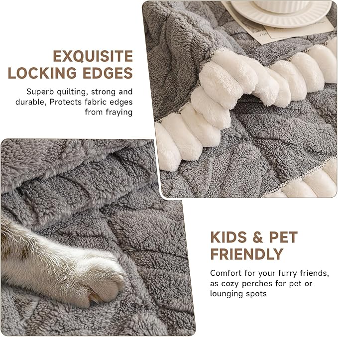 OTOB Pet Couch Covers for 3 Cushion Couch Sofa, Washable & Non Slip Fuzzy Plush Sofa Cushion Covers, All Seasons Geometric Jacquard Modern Soft Dog Bed Mat Slipcovers Protector (Gray, 27.6"x70.9")
