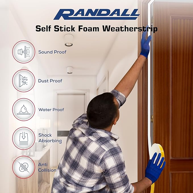 Weather Stripping Foam Tape, 17 Ft Door Seal Strip, EVA Material, High Density 1/4" Thick, No Residue Adhesive, Weatherproof Door Seal Strip for Sliding Door, Windows, White (3/8" Wide)