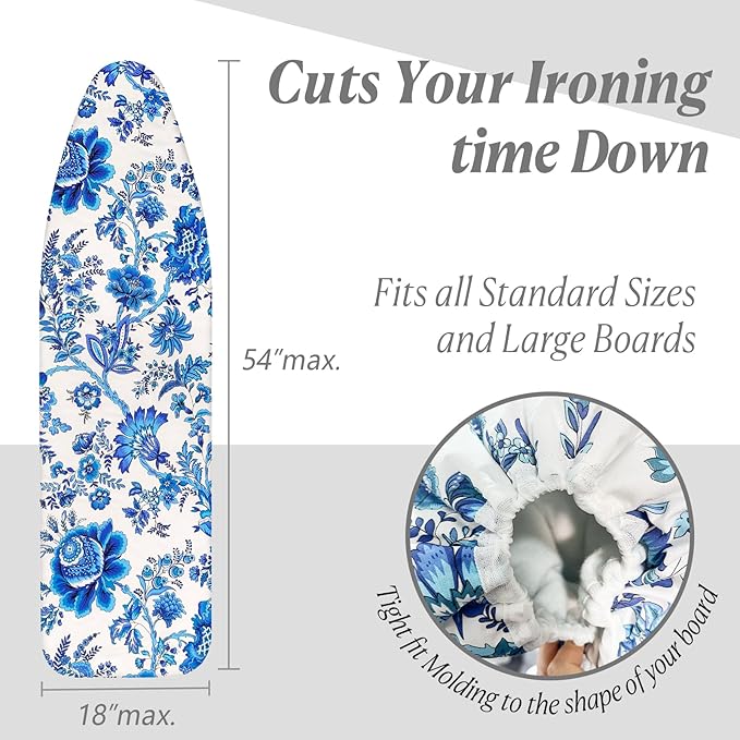 Ironing Board Cover and Pad 15x54 Inch Standard Ironing Board Cover with Elastic Edge and Hook and Loop Fasteners Scorch and Stain Resistant Cotton Ironing Covers with Thick Padding