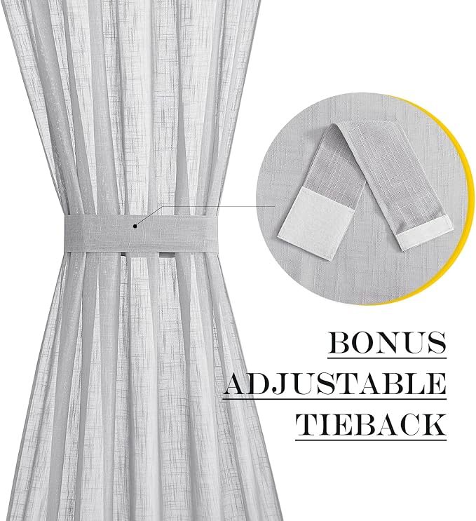 NICETOWN Light Grey Sidelight Curtains for Front Door, Privacy Semi Sheer Window Curtains, Rod Pocket Light Filtering French Door Shades with Tieback for Bedroom, (1 Panel, 26W x 72L)