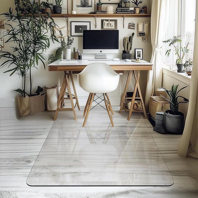 Office Chair Mat for Carpet & Hardwood, Upgraded 45" x 55" Dual Use Tempered Glass Chair Mat for Chair and Footrest Under Desk