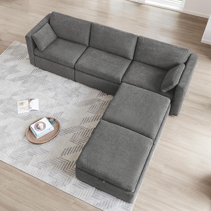 CHITA Oversized Modular Cloud Sectional Fabric Sofa Set, FSC Certified U Shaped Couch Reversible Chaise Modular Sectional Couch, 112 inch Width,5 Seat Modular Sofa Includes 2 Storage Ottomans, Grey