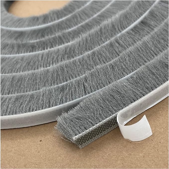 Weather Stripping Brush for Sliding Windows/Doors Frame Side,Pile Self Adhesive Weatherstrip Seal Strip Sealer Draft Stoppers (32ft x11/32 Backing x 9/16 Brush inch, Grey)