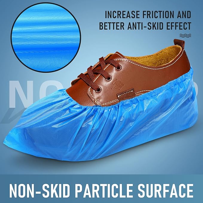 Shoe Covers Disposable Non Slip - Pack of 100 (50 Pairs), Premium Waterproof and Recyclable Shoe Booties Covers for Indoors, Fits Up To 11 US Men and 13 US Women Size