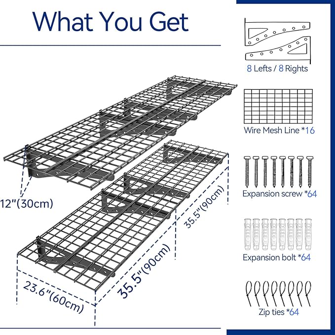 4Pack 2x6ft Garage Shelving Wall Mounted, 2400 Lbs Heavy Duty Garage Wall Shelving Storage Shelves for Basement, Laundry Room, Heavy Duty Floating Shelves Holds Up to(Black), 70.86" x 23.6"