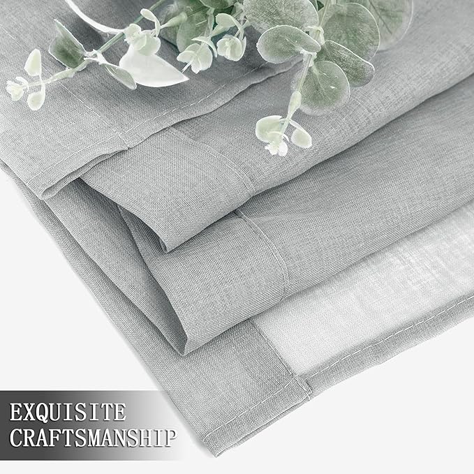 Tollpiz Short Sheer Curtain Linen Textured Bedroom Curtains Sheer Light Filtering Rod Pocket Voile Curtain for Living Room, 54 x 54 inches Long, Silver Grey, Set of 2 Panels