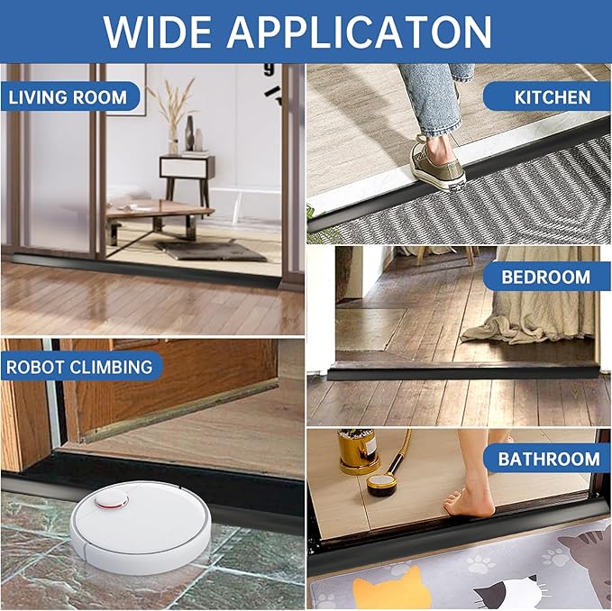 Vinyl Door Threshold Flooring Transition Strip Self Adhesive Carpet Edging Strip for Laminate Doorway Edge Threshold from 1/5" to 2/5" (Black, 6.6 Ft)