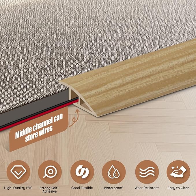 Floor Transition Strip Door Threshold 39" Floor Transition Reducer Trim on The Edges Threshold Strip Self Adhesive Suitable for Doorways, Tiles, Carpet
