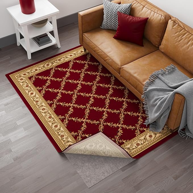 Ottomanson 8' x 8' Non-Slip Rug Pad Gripper 1/4 Inch Thick Dual Surface Felt + Rubber Gripper - Safe for All Floors, Brown