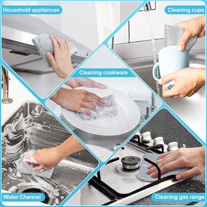 10 Pcs New Upgraded 3 Layers Non Scratch Wire Dishcloth, Multipurpose Wire Steel Wool Scrubber, Wet & Dry for Cookware, Sinks, Dishes, Stoves & Fireplaces 9.87“ x 9.87”
