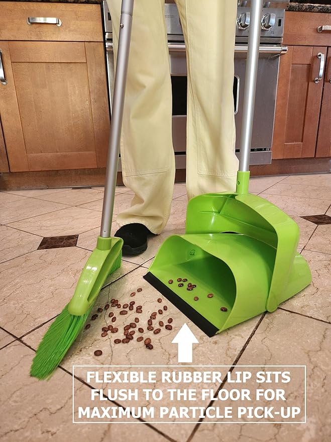 Broom and Dustpan Set for Home, Angled Broom and Upright Dustpan with Extendable Poles, Long Handle Broom and Dustpan Set for Kitchen, Portable Dustpan Combo for Sweeping RV