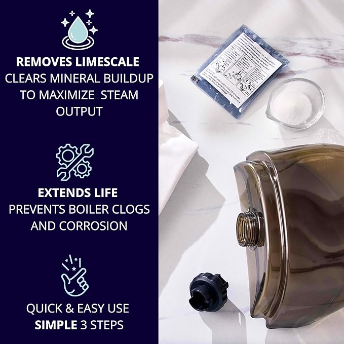 Garment Steamer Descaling Solution Decalcifier Packets for Mineral Deposits and Build-up Removal, Maintenance for Clothes, Works with all Garment Steamer Brands, Cleans Build Up, 5 packs