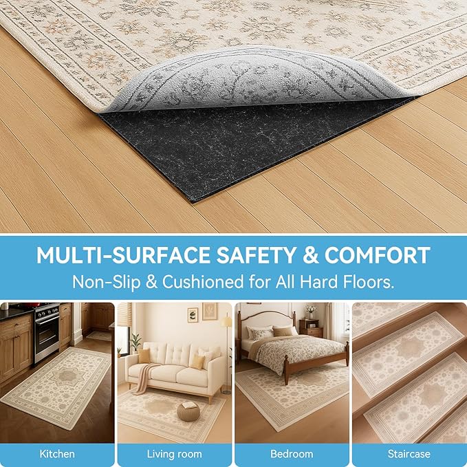 Warmstar 9x10 FT Non Slip Rug Pad,100% Waterproof Felt Rug Pad for Hardwood Floors,1/2” Thick Soft Carpet Pad with Natural Rubber Backing, Secure Grip & Floor Protection