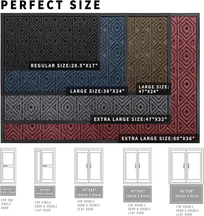 Yimobra Door Mat, Outdoor Indoor Entrance Welcome Mat, Heavy Entry Front Door Mat, Stain & Fade Resistant, Low Profile, Sturdy Rubber, Easy Clean Patio Floor Mat, Waterproof, 36 x 24, Black