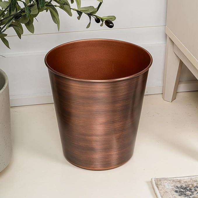 happimess HPM1113B-SET2 Nolan Modern Classic Smooth Steel 2 Gal Waste Bin for Kitchen, Office, Bathroom, Bedroom, Dorm, Antique Copper (Set of 2)