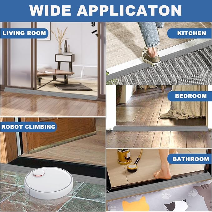 Vinyl Door Threshold Flooring Transition Strip Self Adhesive Carpet Edging Strip for Laminate Doorway Edge Threshold from 1/5" to 2/5" (Light Gray Wood Grain, 3.3 Ft)