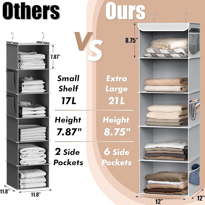 Simple Houseware 5 Shelf Hanging Closet Organizer, Gray