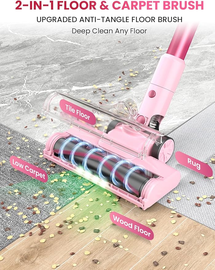 Dzaki Cordless Vacuum Cleaner, Stick Vacuum with Smart LED Display, 50KPA 55Mins Vacuum Cleaners for Home, Powerful Suction, Anti-Tangled Lightweight Rechargeable Vac for Pet Hair, Carpet, Hard Floor