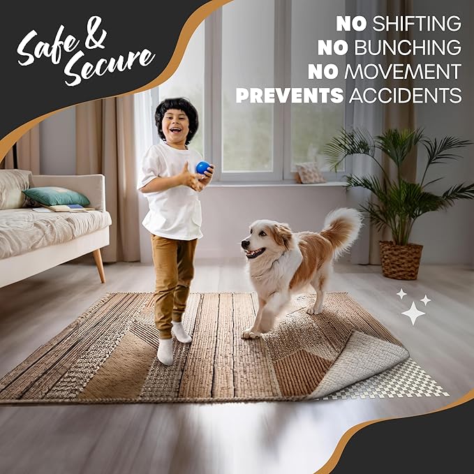 Nevlers 2'x6' Under Rug Non Slip Pad | White PVC Foam Non Slip Rug Pads | Open Weave Anti Slip Rug Grips | Anti Skid Rug Gripper for Hardwood Floors & Other Surfaces | Rug Stoppers to Prevent Sliding