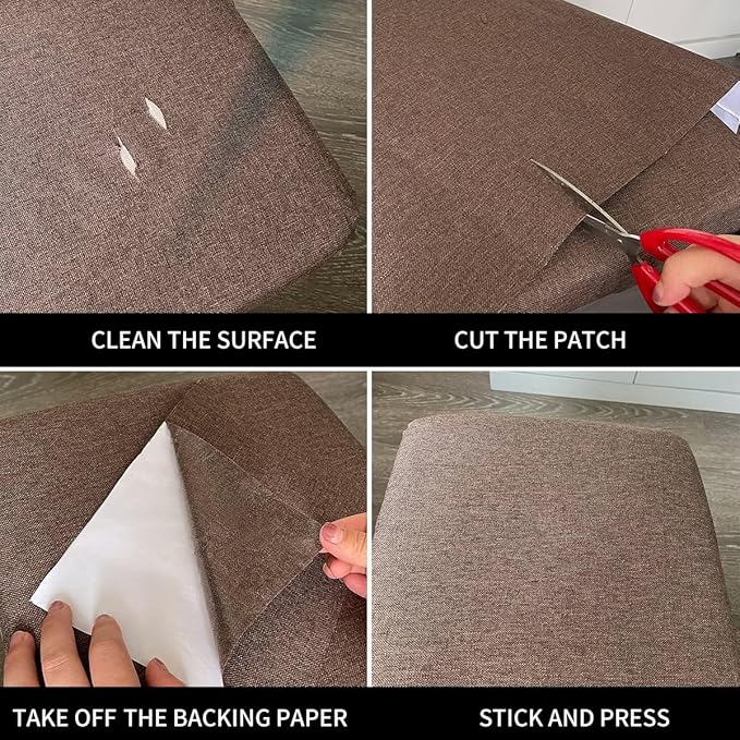 Fabric Repair Patches, 17X79 Inch Linen Repair Tape Self-Adhesive Fabric Patches Durable, DIY Large Linen Tape for Sofa, Couches, Furniture, Chair, Clothing （17X79 Inch, Brown）