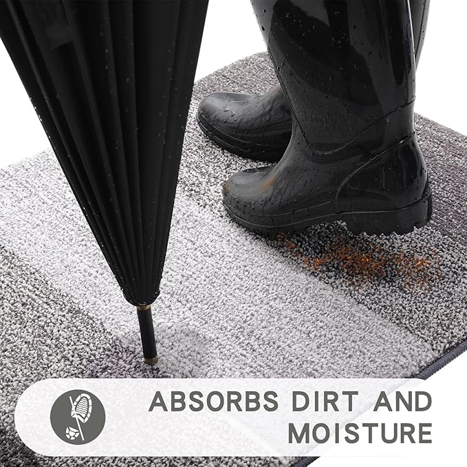 Kitinjoy Indoor Outdoor Door Mat, 71x47 Non-Slip Absorbent Dirt Trapper, Low-Profile Washable Inside Entrance Front Floor Mat, Sturdy Soft Entry Doormats for Entryway, Light Grey