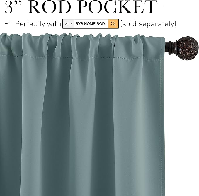 RYB HOME Small Curtains Blackout - Privacy Energy Efficiency Mini Curtains for Kids Bedroom RV Camper Windows Trailer Bathroom Kitchen Cabinet Door Window, W 29 x L 36, Dusty Blue, 2 Panels