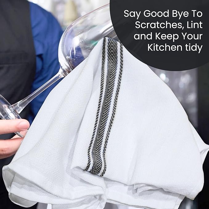 WHITEWRAP Kitchen Dish Towels for Kitchen, Highly Absorbent for Drying and Cleaning, Durable and Soft Tea Towels – 6 Pack, 100% Ring Spun Cotton 15 x 25 Inches – Black