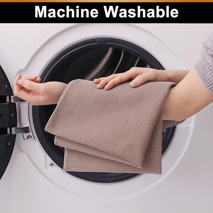 Homaxy 100% Cotton Waffle Weave Kitchen Towels - 4 Pack Soft and Absorbent Dish Towels - 16 x 26 Inches Quick Dry Hand Towels - Brown