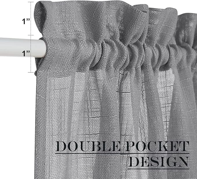 NICETOWN French Door Curtain Panel - Durable Front Door Window Curtain, Light Filtering Semi Sheer Drape for Glass Window, Tieback Included (Dark Grey, 1 Panel, 52 inches by 40 inches)