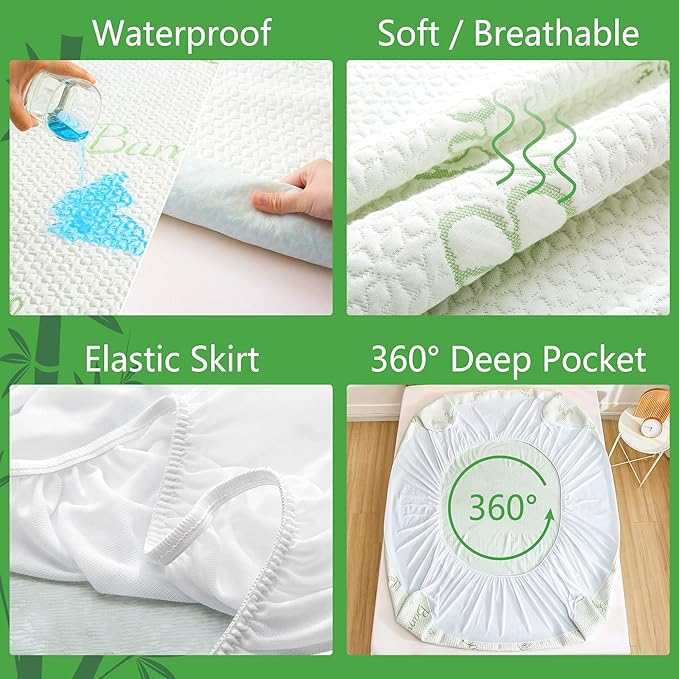 GOONIK Split King Mattress Protector for Adjustable Bed, Breathable Bamboo Viscose Waterproof Split King Mattress Pad Cover with 6-18 inches Deep Pocket